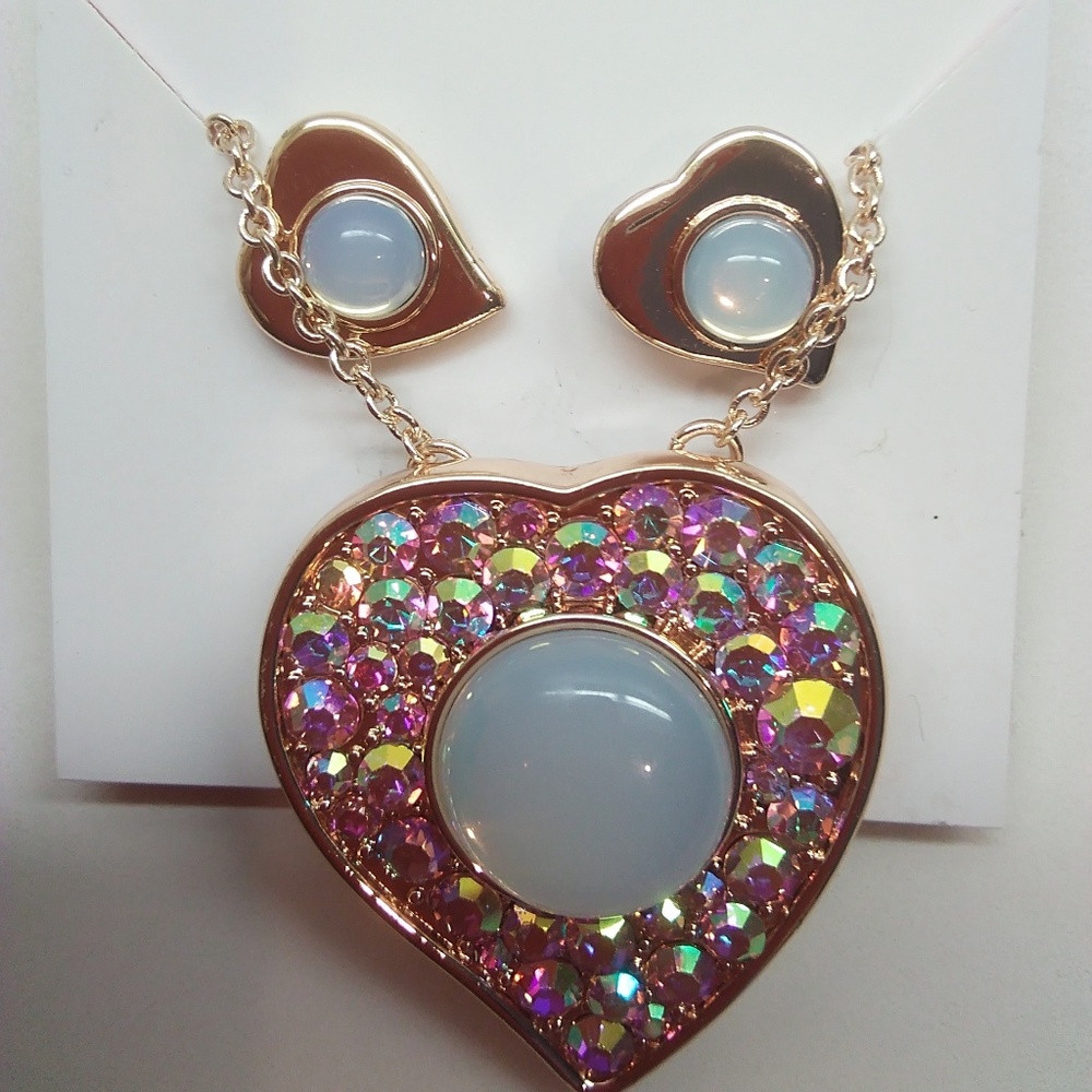 Betsey Johnson New White Heart Necklace & Earrings